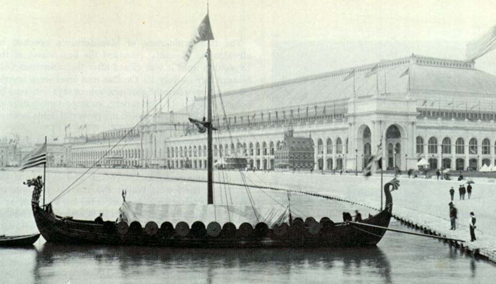 A Replica of the Viking Gokstad Ship, seen at the Chicago exhibition of 1893. The original ship dates from the end of the ninth century.